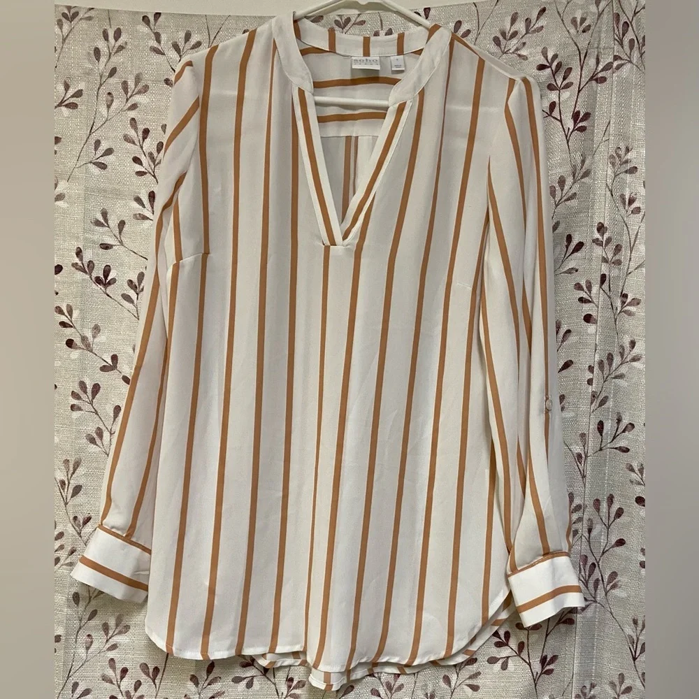 New York & Company - Striped V-Neck Long Sleeve Pullover Blouse - Picture 6 of 8
